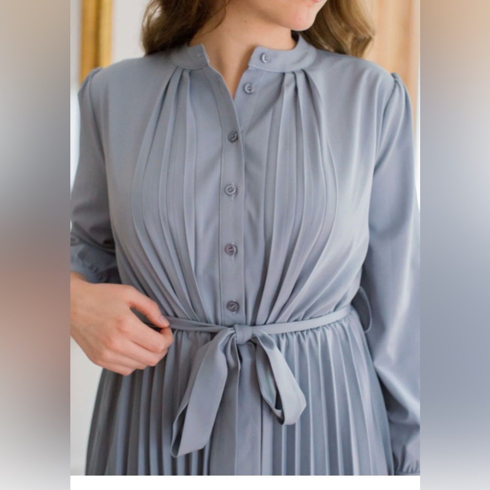 Dainty Jewells Blue Pleated Long Sleeve Dress
